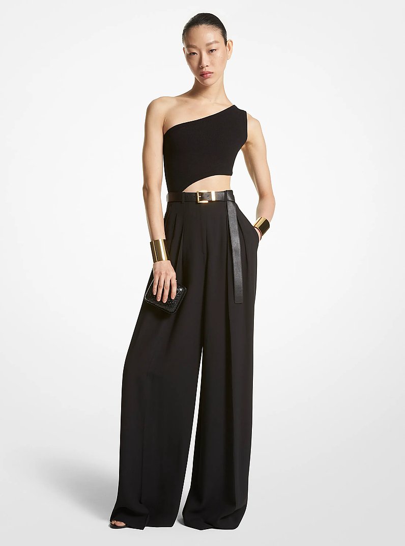 Stretch Cashmere Asymmetric Cutout Bodysuit in BLACK | Michael Kors