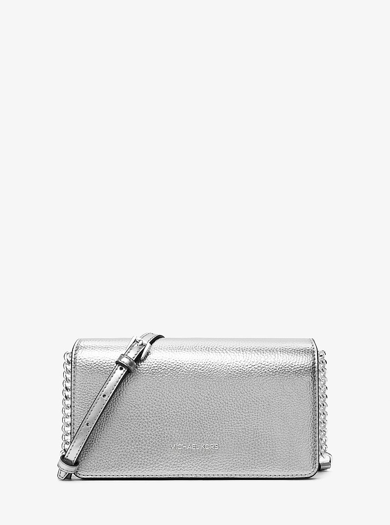 Jet Set Medium Metallic Crossbody Bag in SILVER | Michael Kors