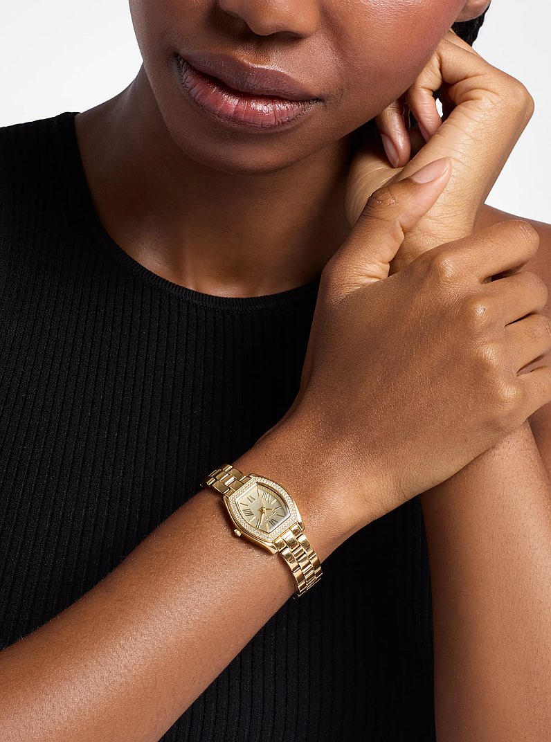 Petite Chelsea Pav&eacute; Gold-Tone Watch in GOLD | Michael Kors