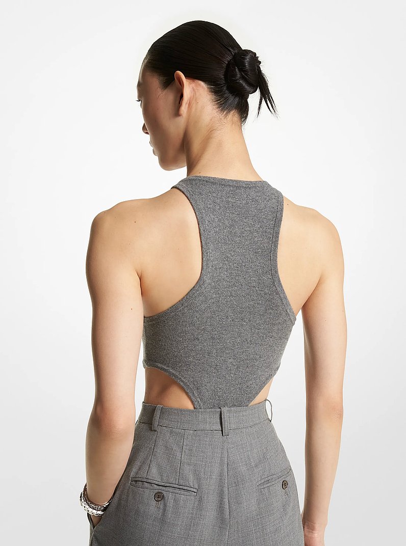 Stretch Cashmere Cutout Bodysuit in BANKER GREY | Michael Kors