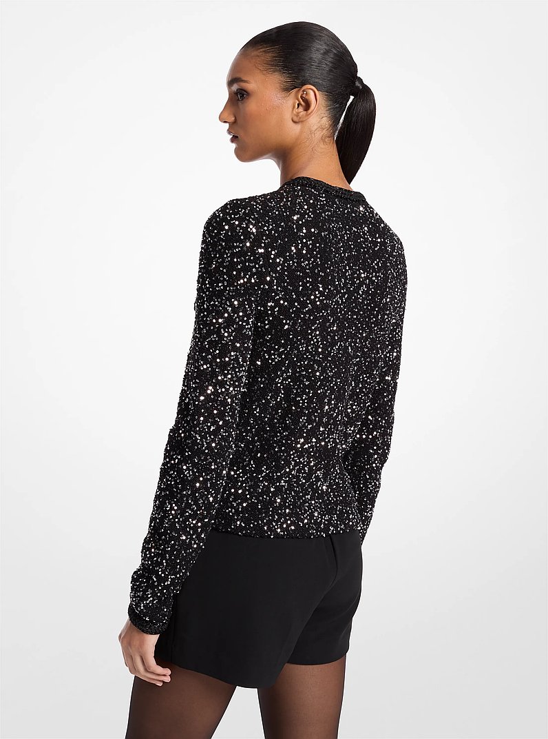 Jacke aus Stretch-Strick in Metallic-Optik mit Pailletten in SCHWARZ/SILBERTON | Michael Kors