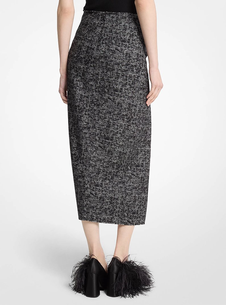 Smudged Glen Plaid Wool Pareo Skirt in BLACK/VANILLA | Michael Kors