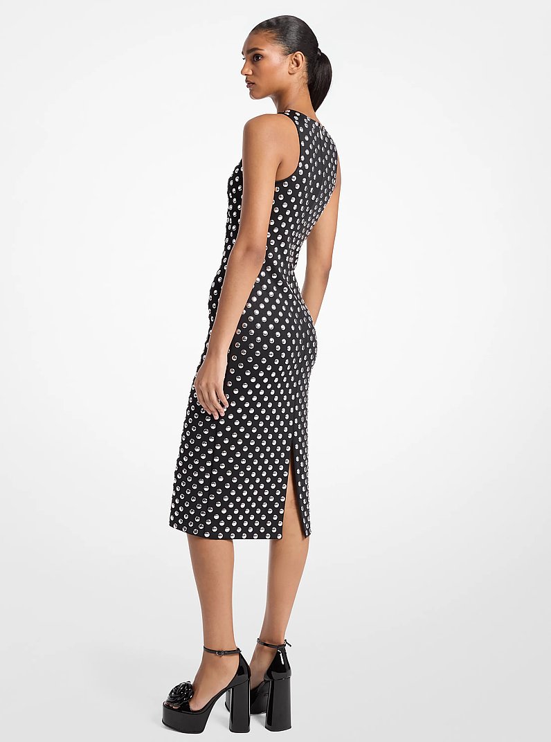 Vestido sin mangas con espalda cruzada de tejido scuba con lunares in NEGRO | Michael Kors