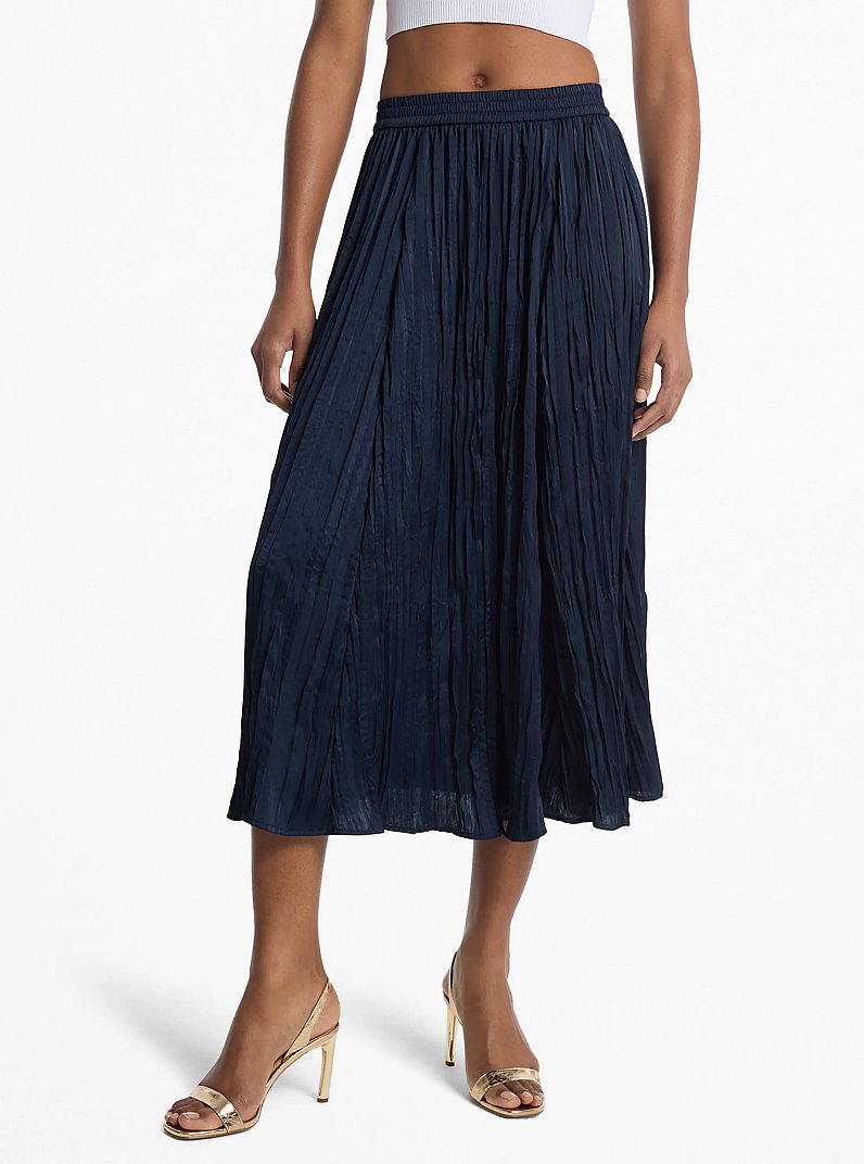 Crushed Satin Midi Skirt in MIDNIGHTBLUE | Michael Kors