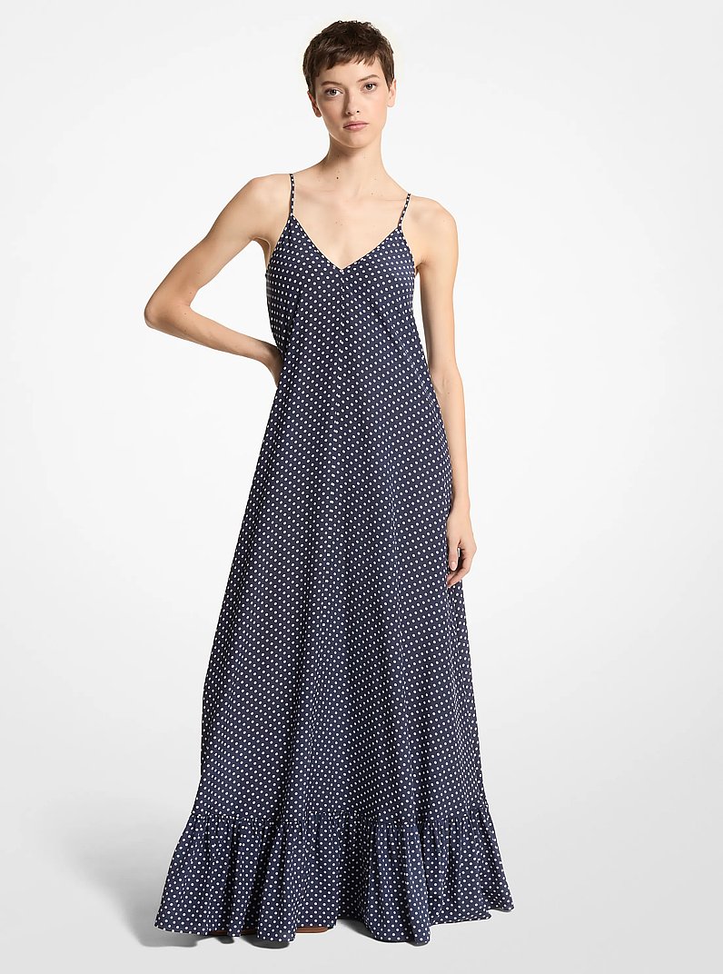 Abito sottoveste in seta cr&ecirc;pe de chine biologica a pois in Blu notte Bianco ottico | Michael Kors