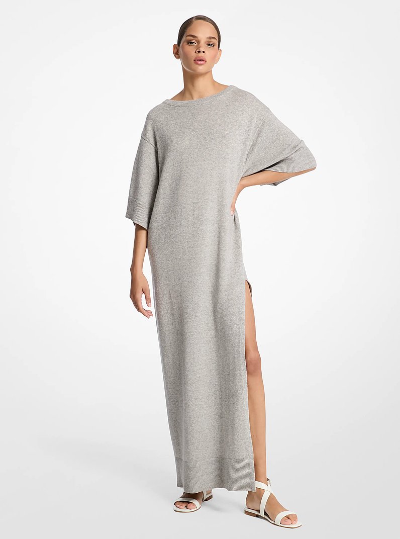 Cashmere and Linen Slit Caftan in PEARL GREY | Michael Kors