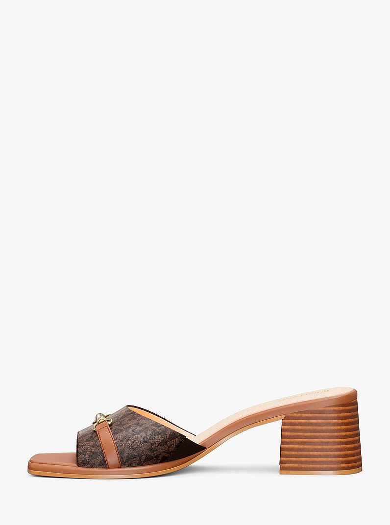 Carson Signature Logo Block Heel Sandal in BROWN | Michael Kors