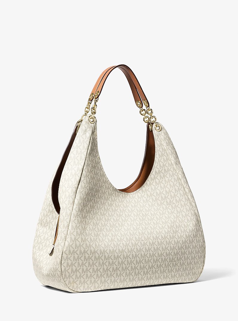 Ellie Large Signature Logo Shoulder Bag in VANILLA/ACORN | Michael Kors