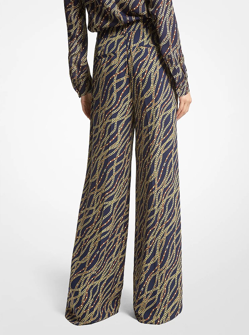 Status Print Georgette Wide-Leg Pants in MIDNIGHTBLUE | Michael Kors