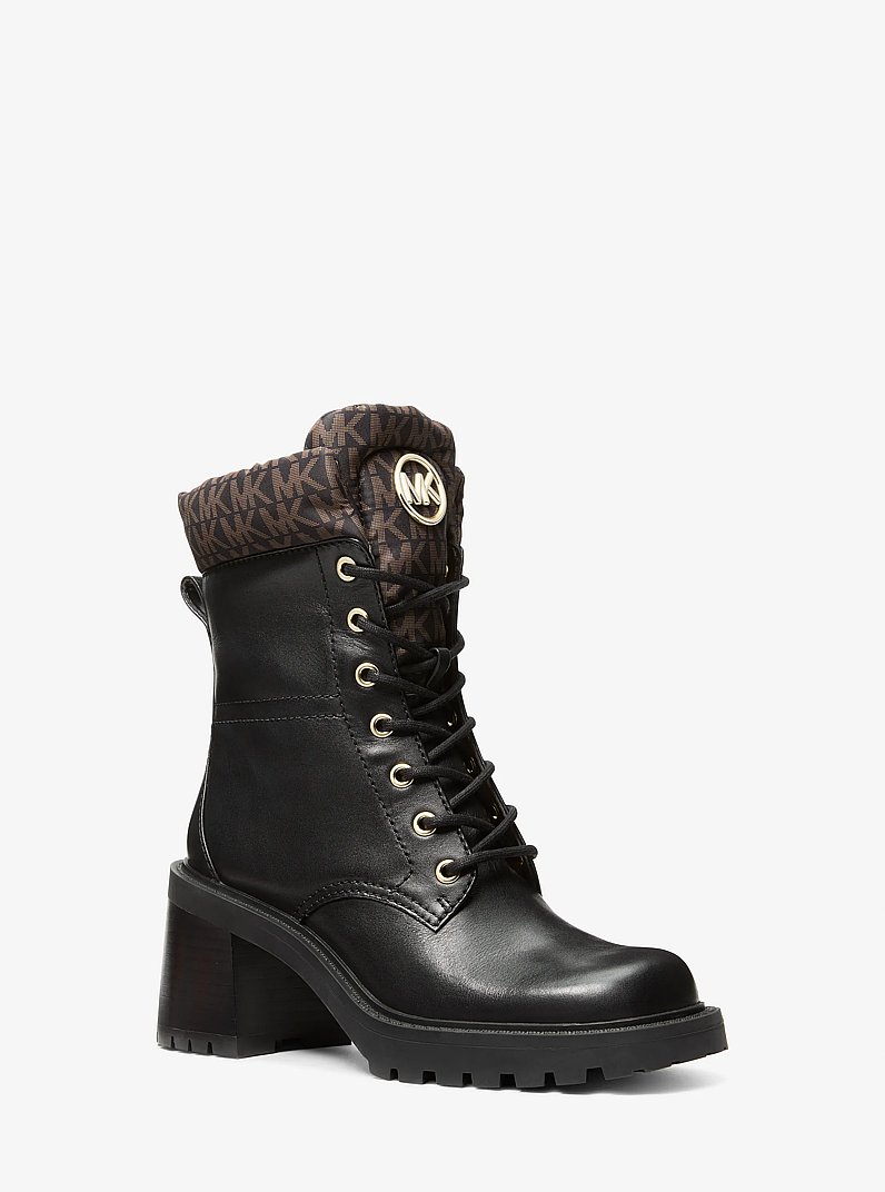 Cade Leather and Signature Logo Combat Boot in BROWN/BLK | Michael Kors