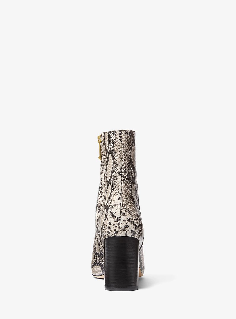 Elise Snake Embossed Leather Ankle Boot in NATURAL | Michael Kors