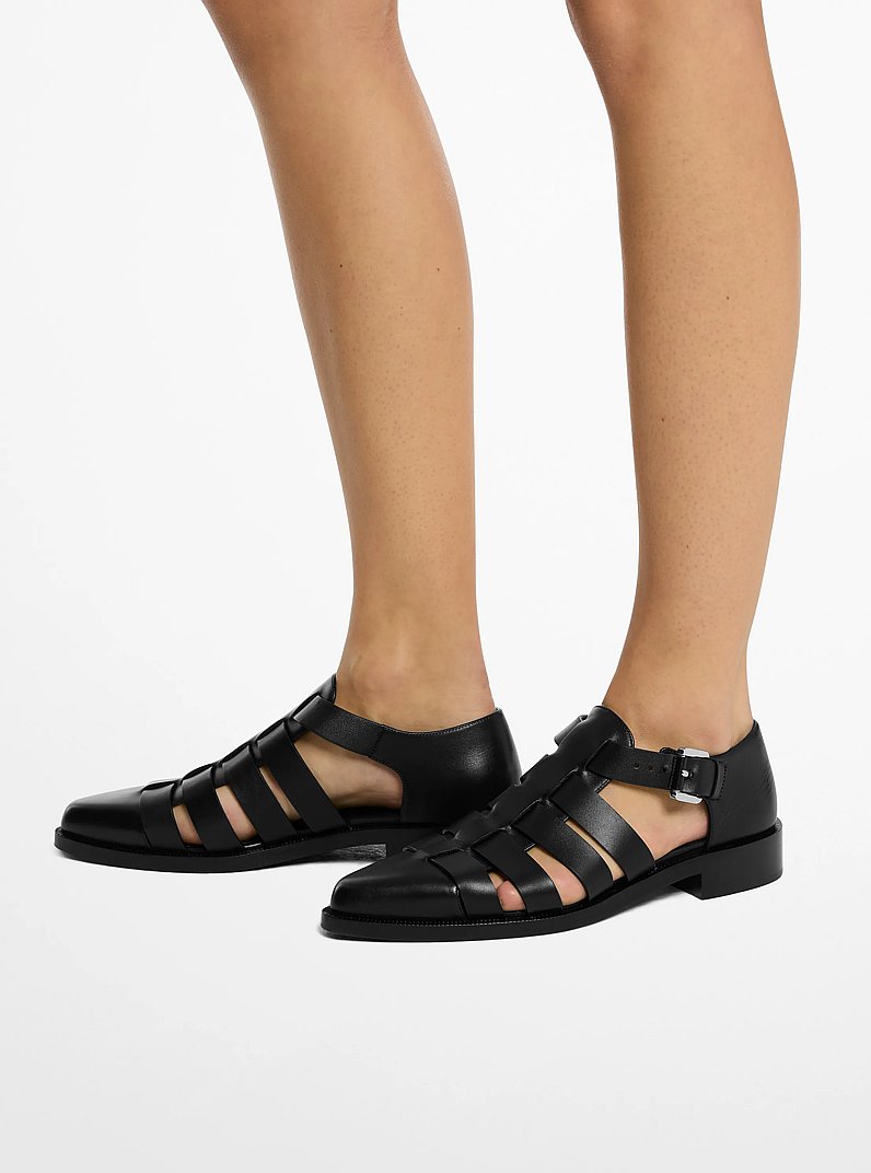 Stromboli Leather Fisherman Sandal in BLACK | Michael Kors