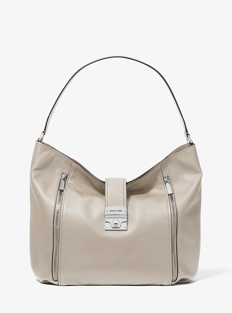Addie Large Leather Shoulder Bag in LIGHT SAND | Michael Kors