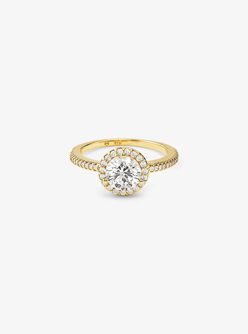 Anillo oversize tipo halo de plata de ley con chapado en metales preciosos y pav&eacute; in DORADO | Michael Kors