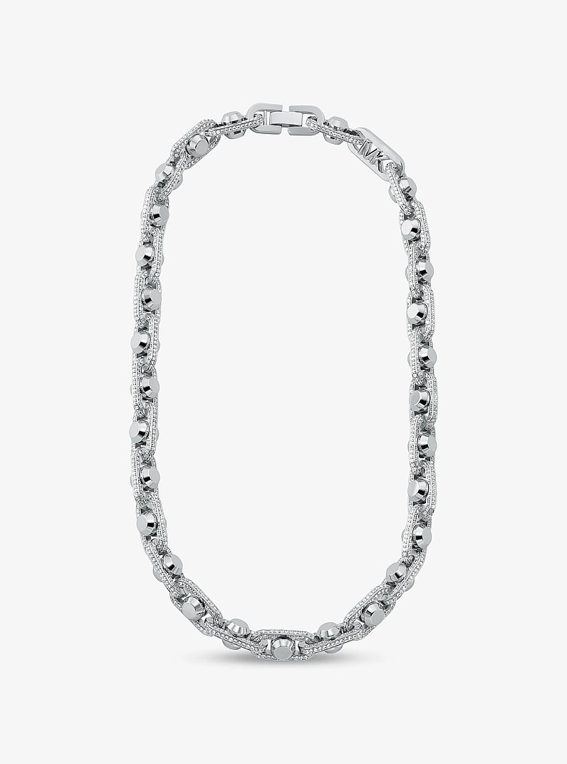 Collana Astor con maglie a catena extra large in ottone placcato in metallo prezioso e pav&eacute; in ARGENTO | Michael Kors