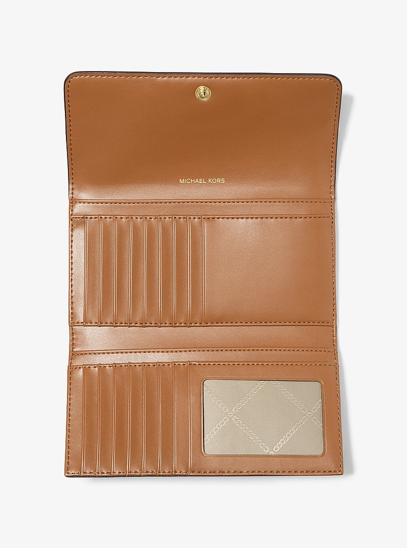 Large Logo and Leather Tri-Fold Wallet in BRN/ACORN | Michael Kors