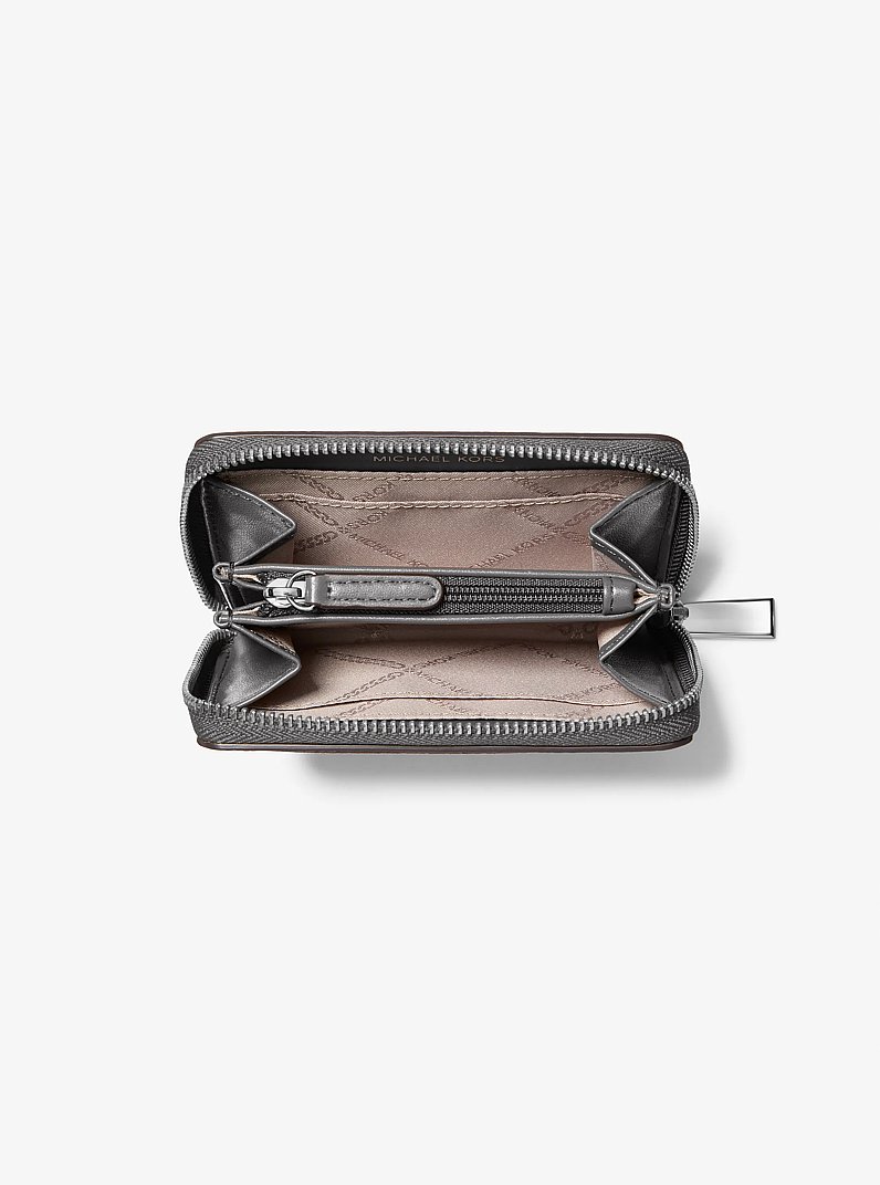 Jet Set Small Pebbled Leather Zip-Around Card Case in SLATE | Michael Kors