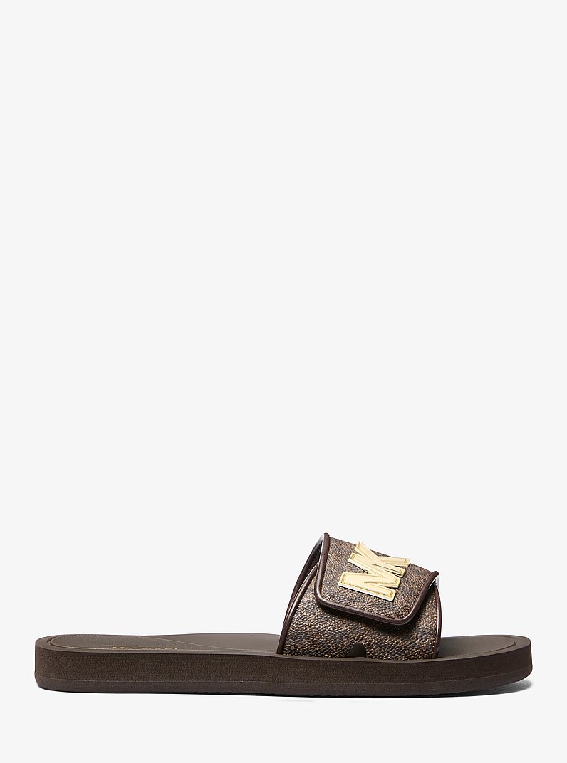 Palmer Signature Logo Slide Sandal in BROWN | Michael Kors