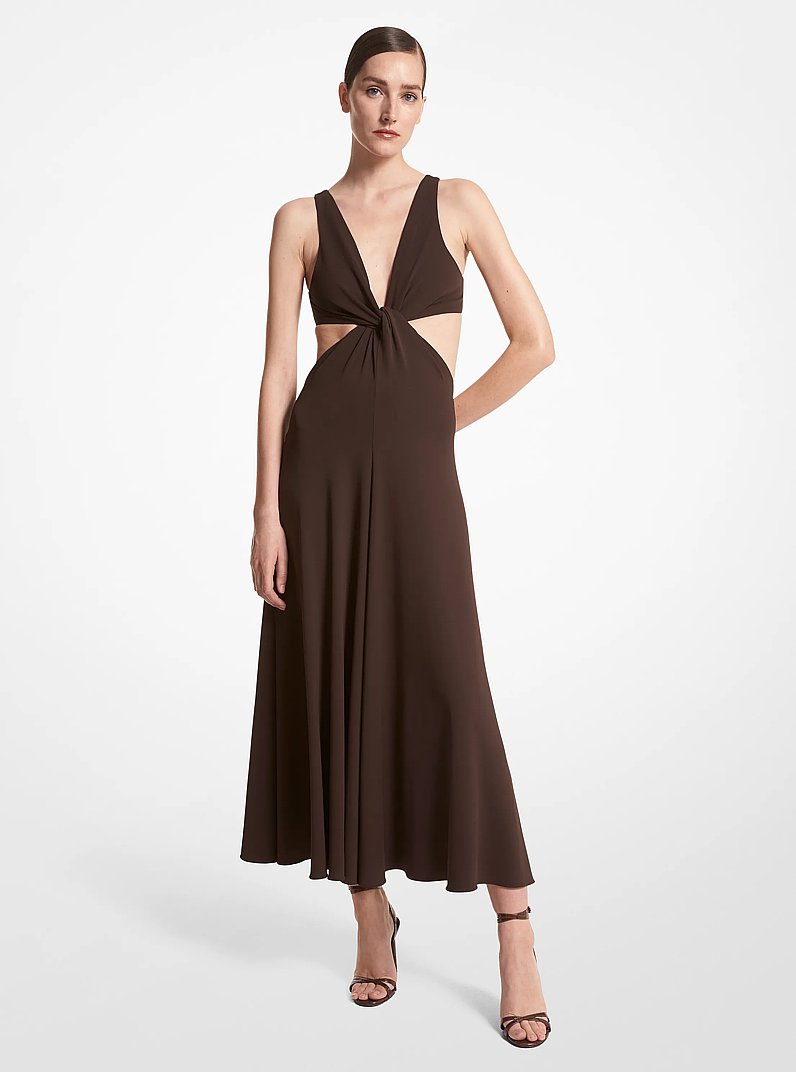 Stretch Matte Jersey Cutout Dress in CHOCOLATE | Michael Kors