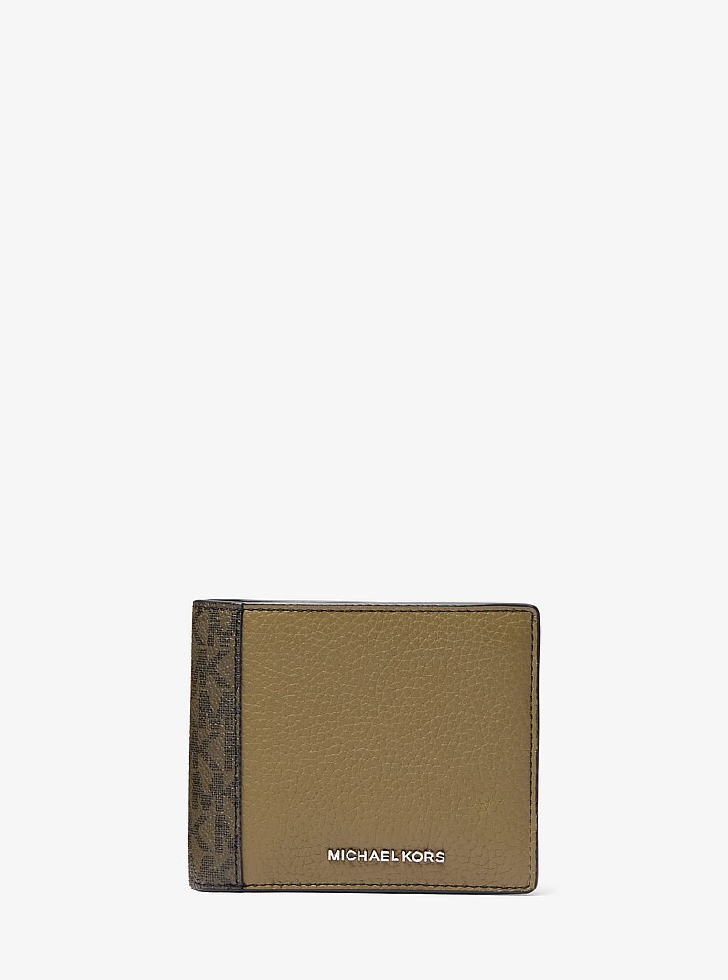 Hudson Leather and Signature Logo Billfold Wallet With Coin Pouch