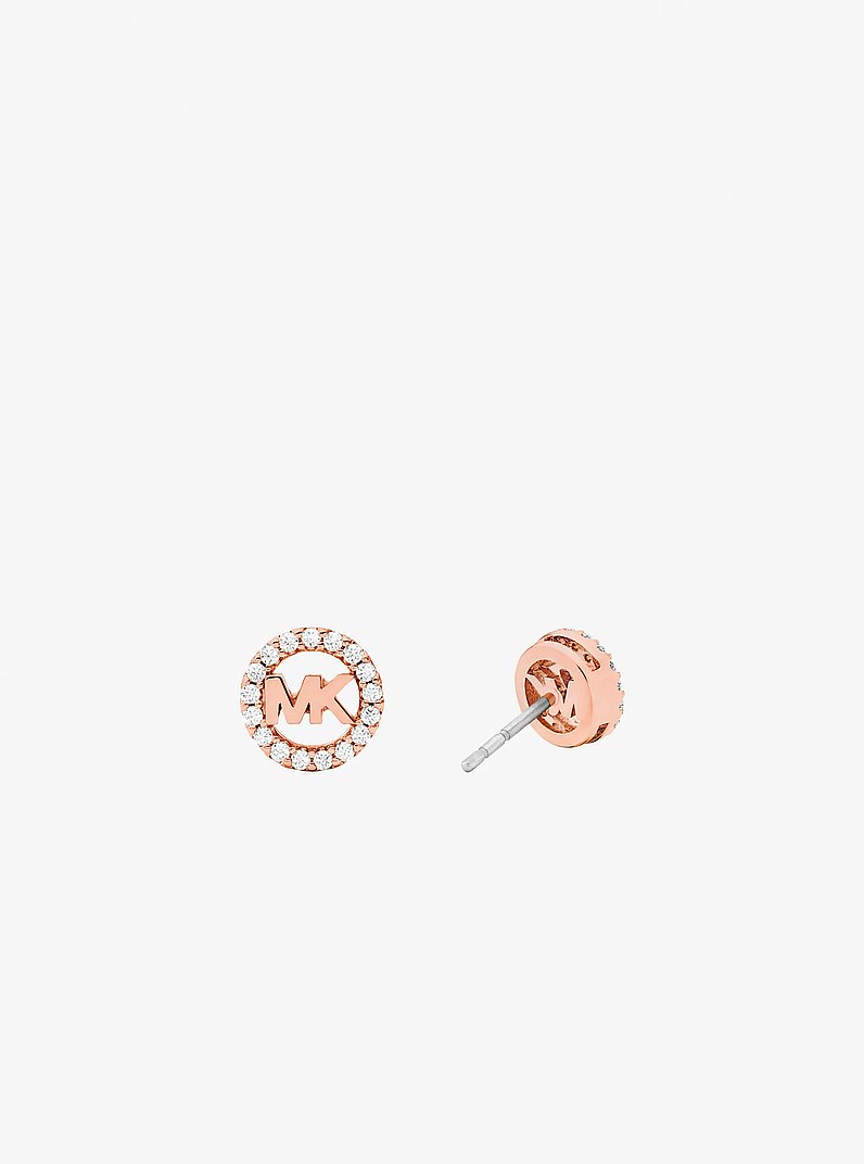 Pav&eacute; Logo Charm Stud Earrings in ROSE GOLD | Michael Kors