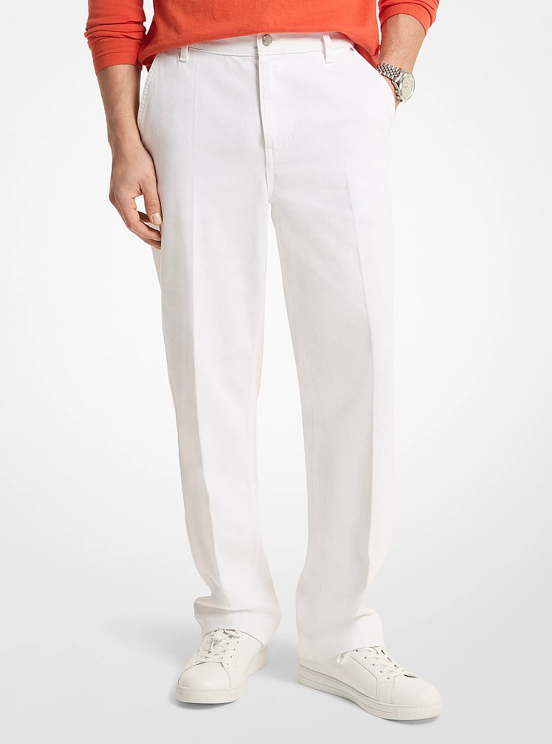 Finn Straight-Leg Stretch Denim Jeans in WHITE | Michael Kors