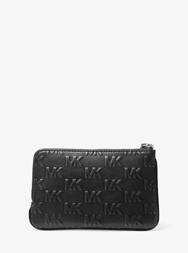 Jet Set Travel Small Burnished Logo Embossed Wristlet in BLACK | Michael Kors