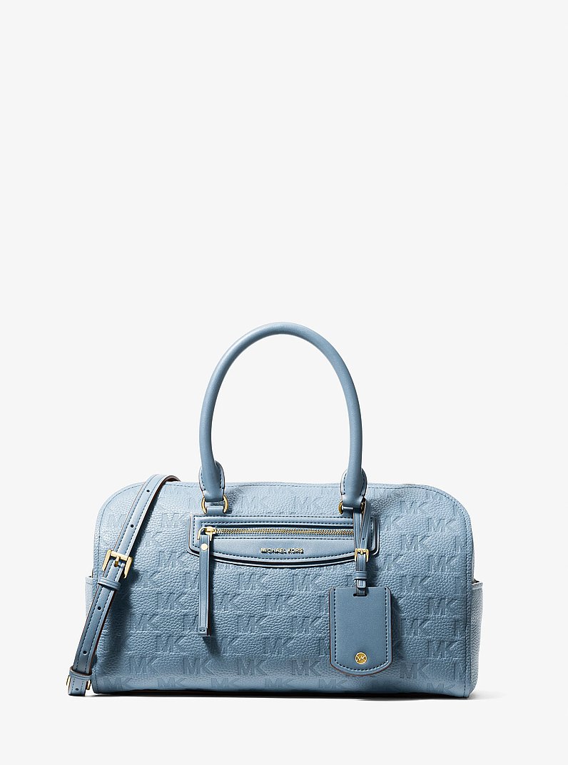 Jet Set Travel Medium Logo Embossed Leather Duffel Crossbody Bag in CHAMBRAY | Michael Kors