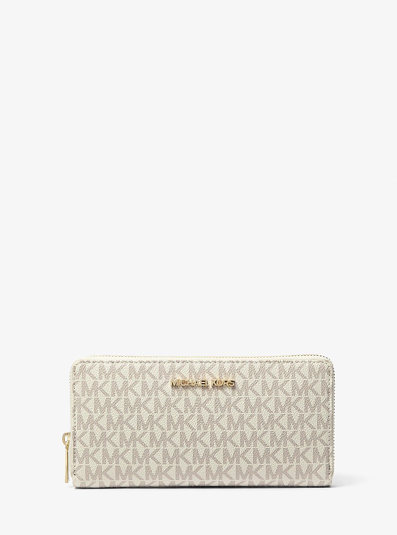 Jet Set Travel Large Signature Logo Continental Wallet in VANILLA | Michael Kors