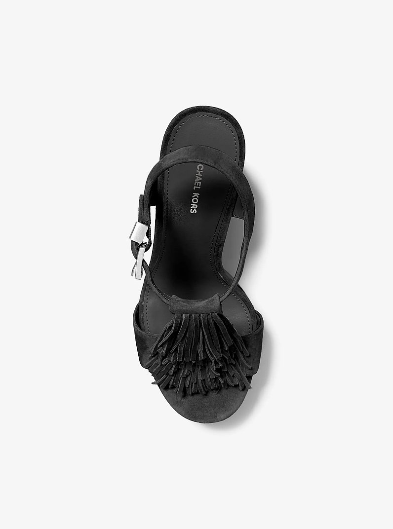 Sandale &agrave; plateforme Indra en su&egrave;de &agrave; franges in NOIR | Michael Kors