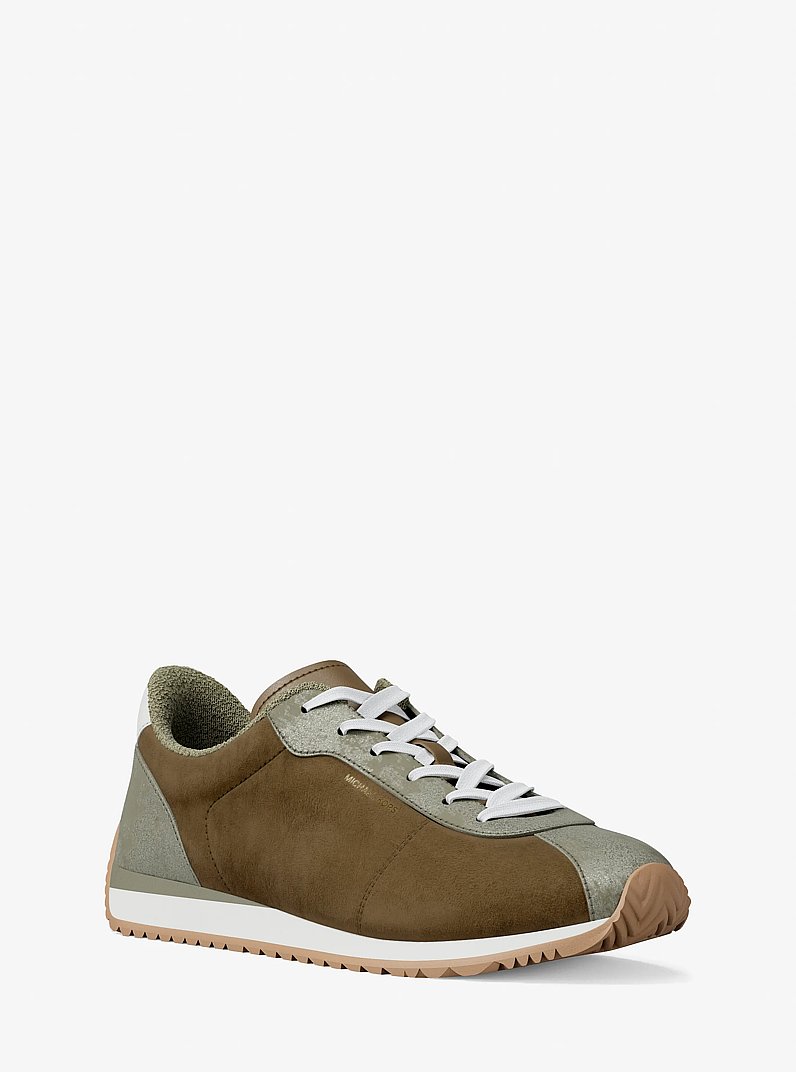 Rhodes Color-Block Suede Trainer in LODEN | Michael Kors