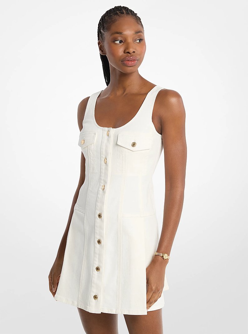 Pleated Denim Mini Dress in BONE | Michael Kors