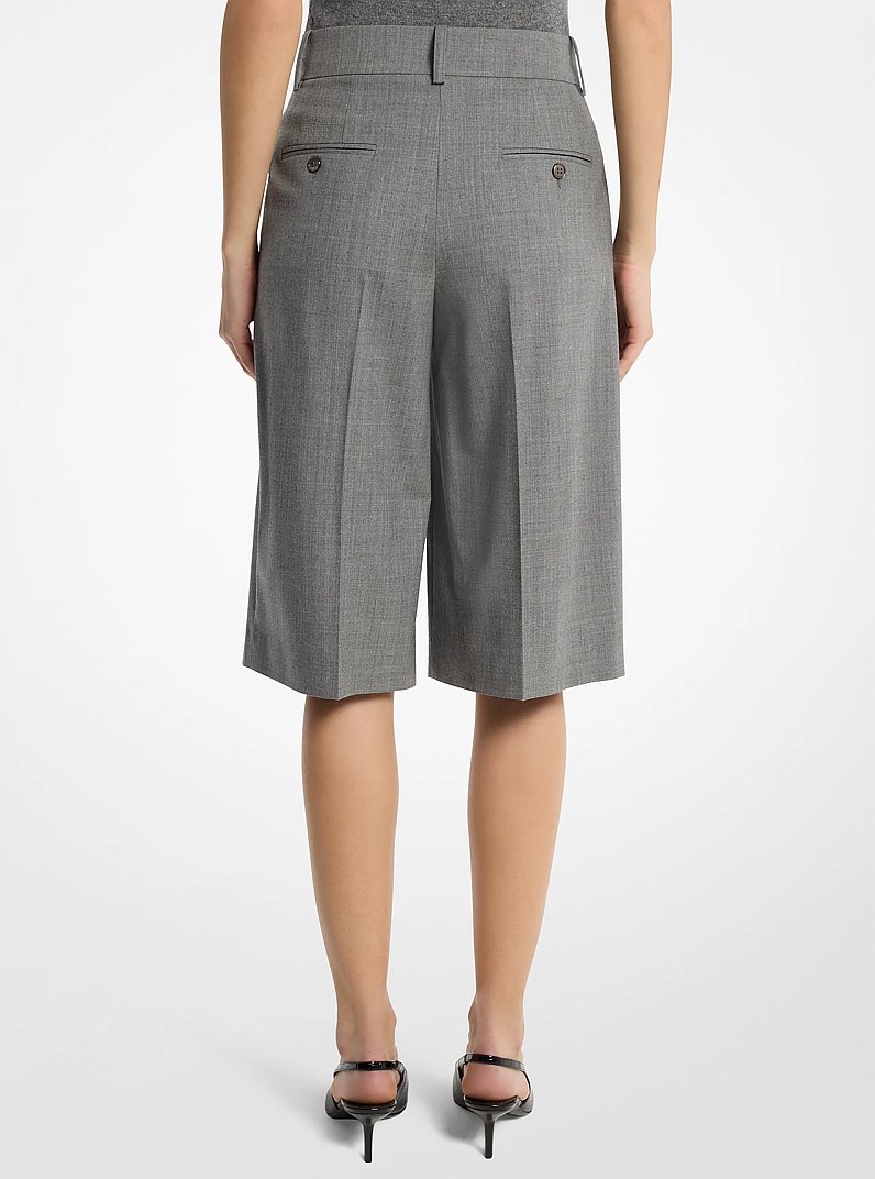 Pleated Wool Blend Trouser Shorts in BANKER GREY | Michael Kors