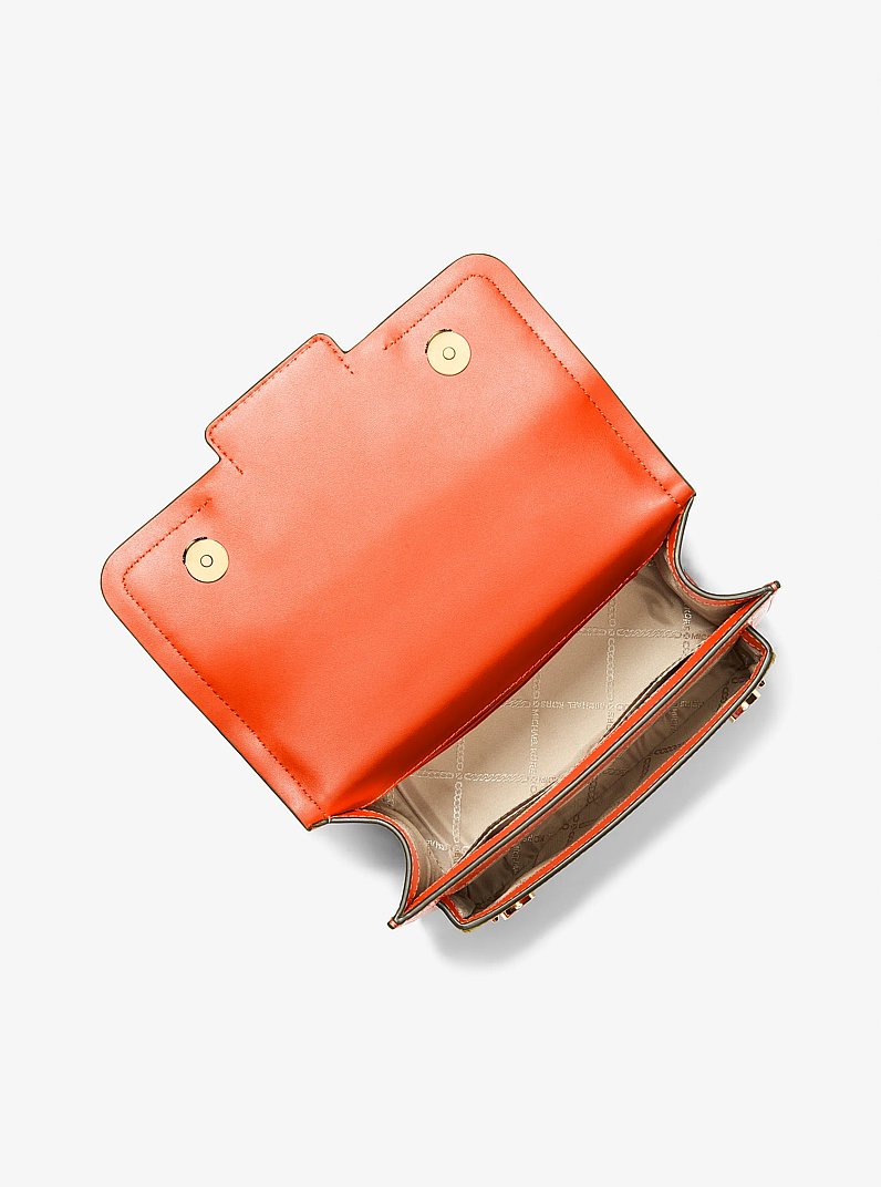 Heather Large Studded Crocodile Embossed Leather Shoulder Bag in OPTIC ORANGE | Michael Kors