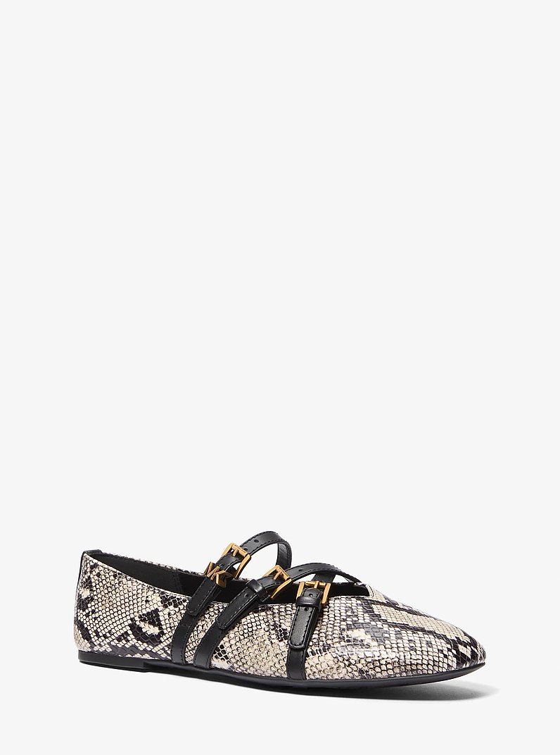 Indy Snake Embossed Leather Ballet Flat in NATURAL | Michael Kors