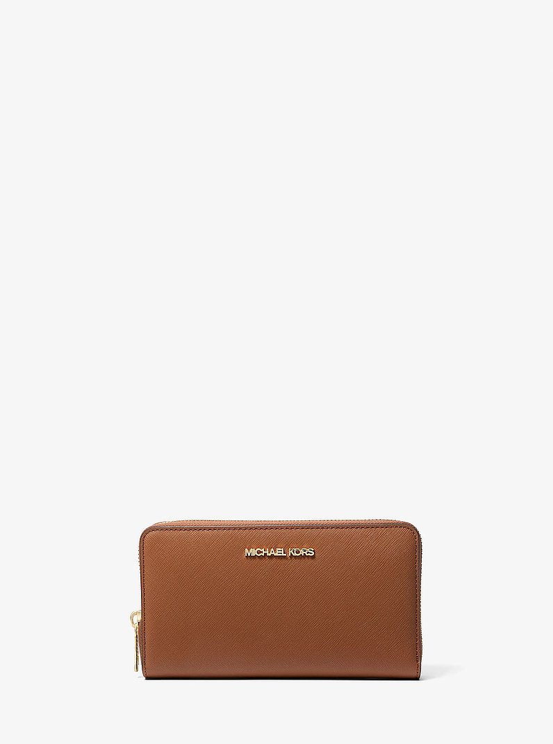 Portefeuille Jet Set van saffianoleer, middelgroot in LUGGAGE | Michael Kors