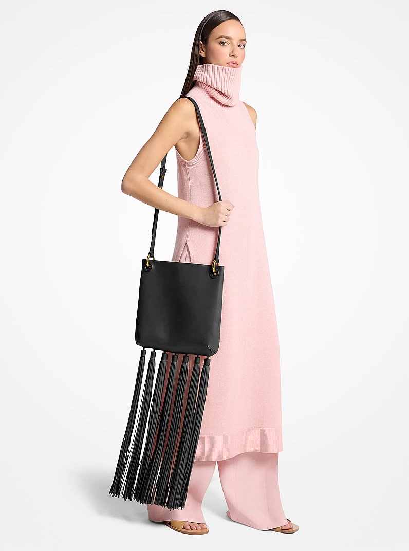 Tate Medium Tassel Leather Crossbody Bag in BLACK | Michael Kors