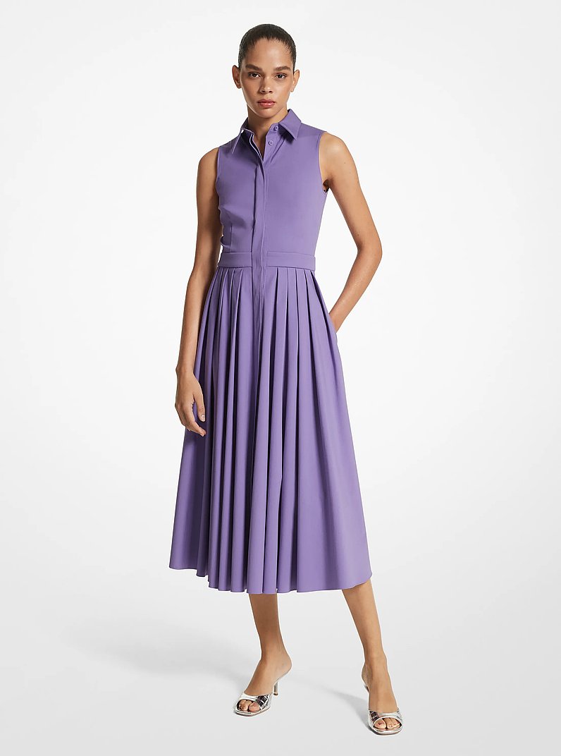 Robe chemise sans manches en popeline de coton biologique extensible in VIOLET | Michael Kors