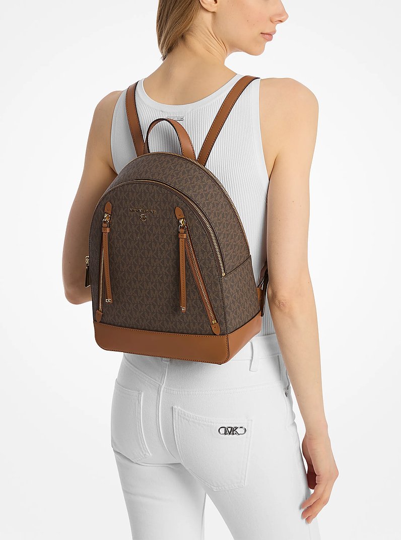 Brooklyn Medium Logo Backpack in BRN/ACORN | Michael Kors