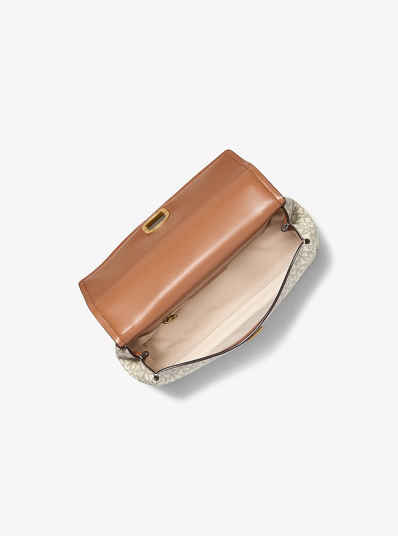 Bryant Small Signature Logo Convertible Shoulder Bag in VANILLA/ACORN | Michael Kors