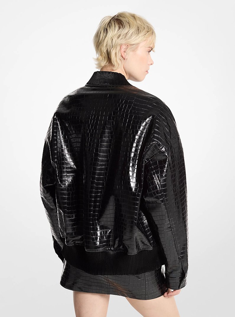 Crocodile Embossed Bomber Jacket in BLACK | Michael Kors