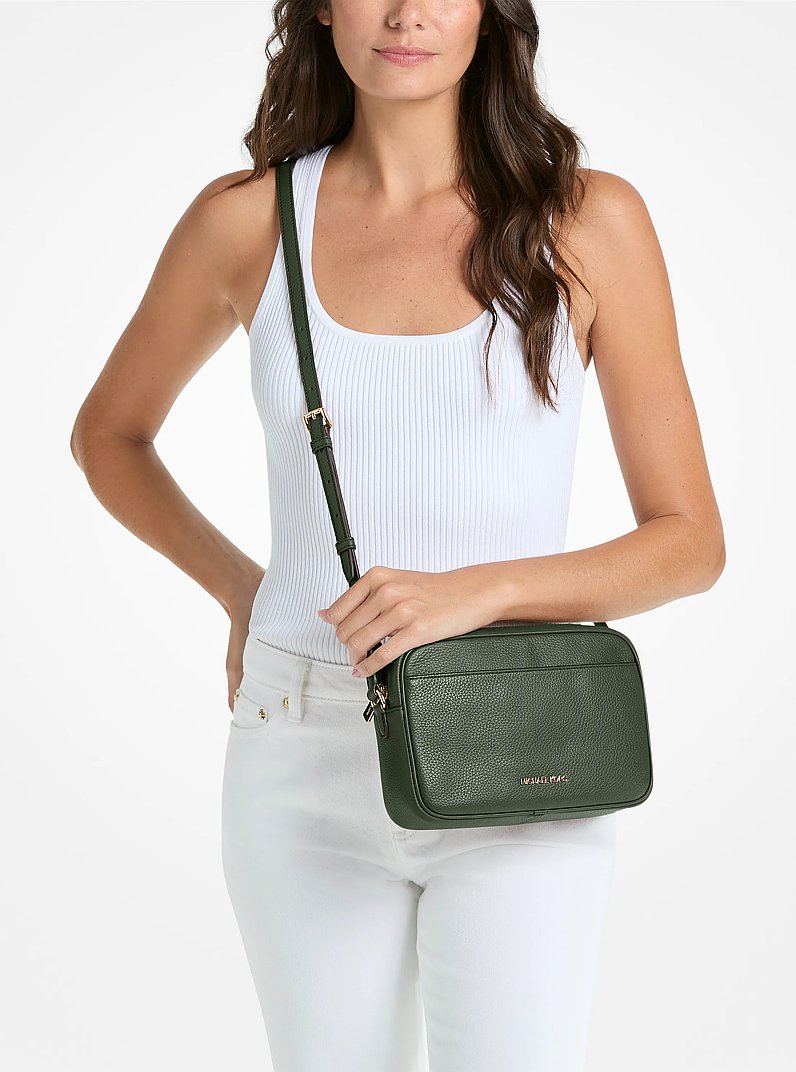Jet Set Large Pebbled Leather Camera Crossbody Bag in MOSS | Michael Kors
