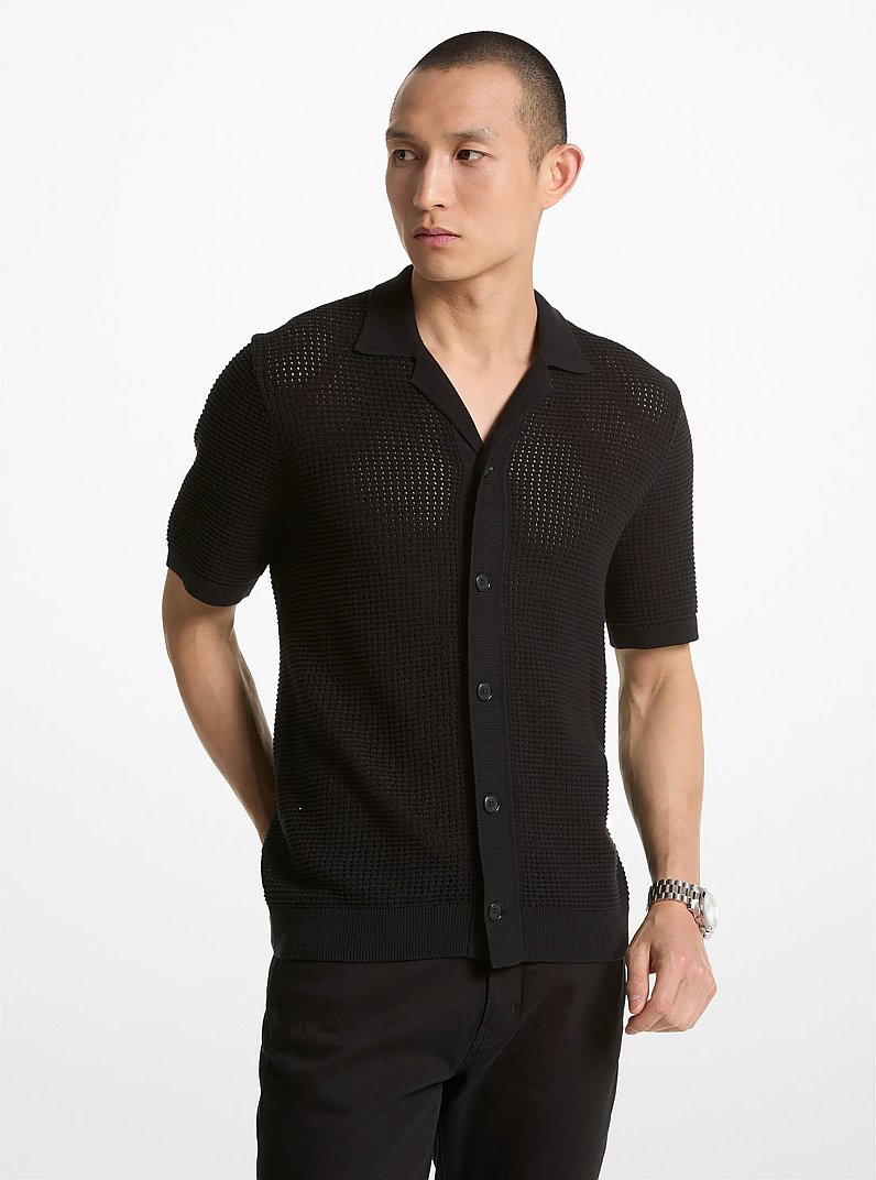 Open-Knit Cotton Shirt in BLACK | Michael Kors