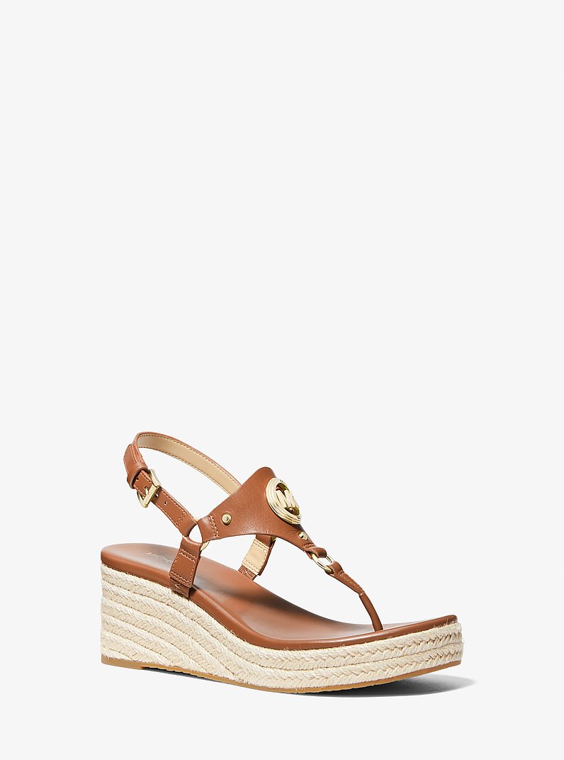 Casey Leather Wedge Sandal in LUGGAGE | Michael Kors