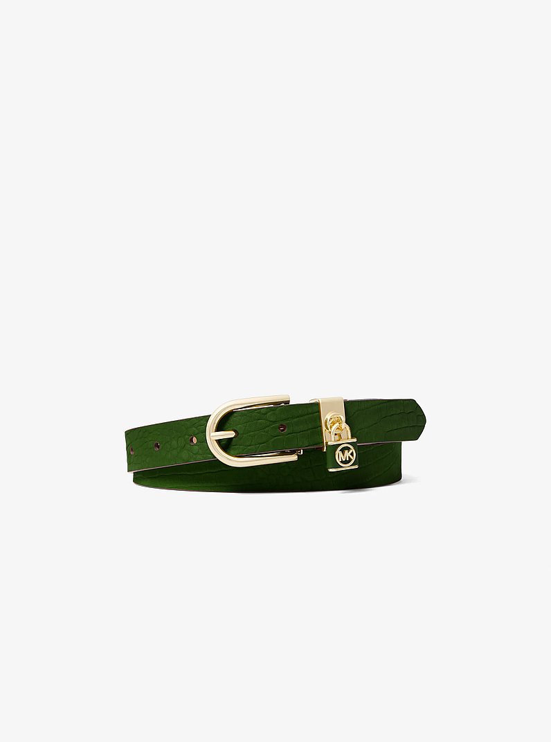 Lock Crocodile Embossed Leather Belt