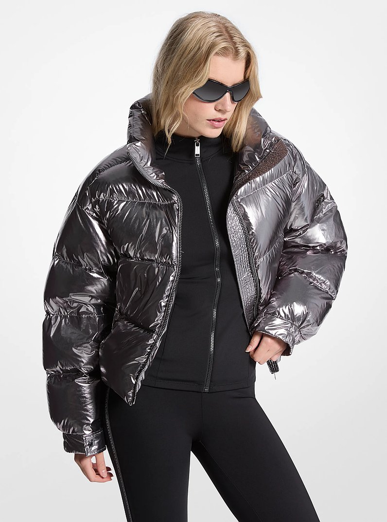 Metallic Nylon Cir&eacute; Puffer Jacket in GUNMETAL | Michael Kors