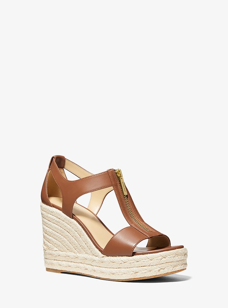 Berkley Leather Wedge Sandal in LUGGAGE | Michael Kors