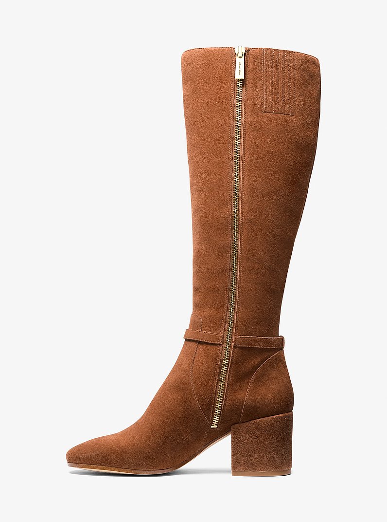 Ella Suede Block Heel Boot in LUGGAGE | Michael Kors