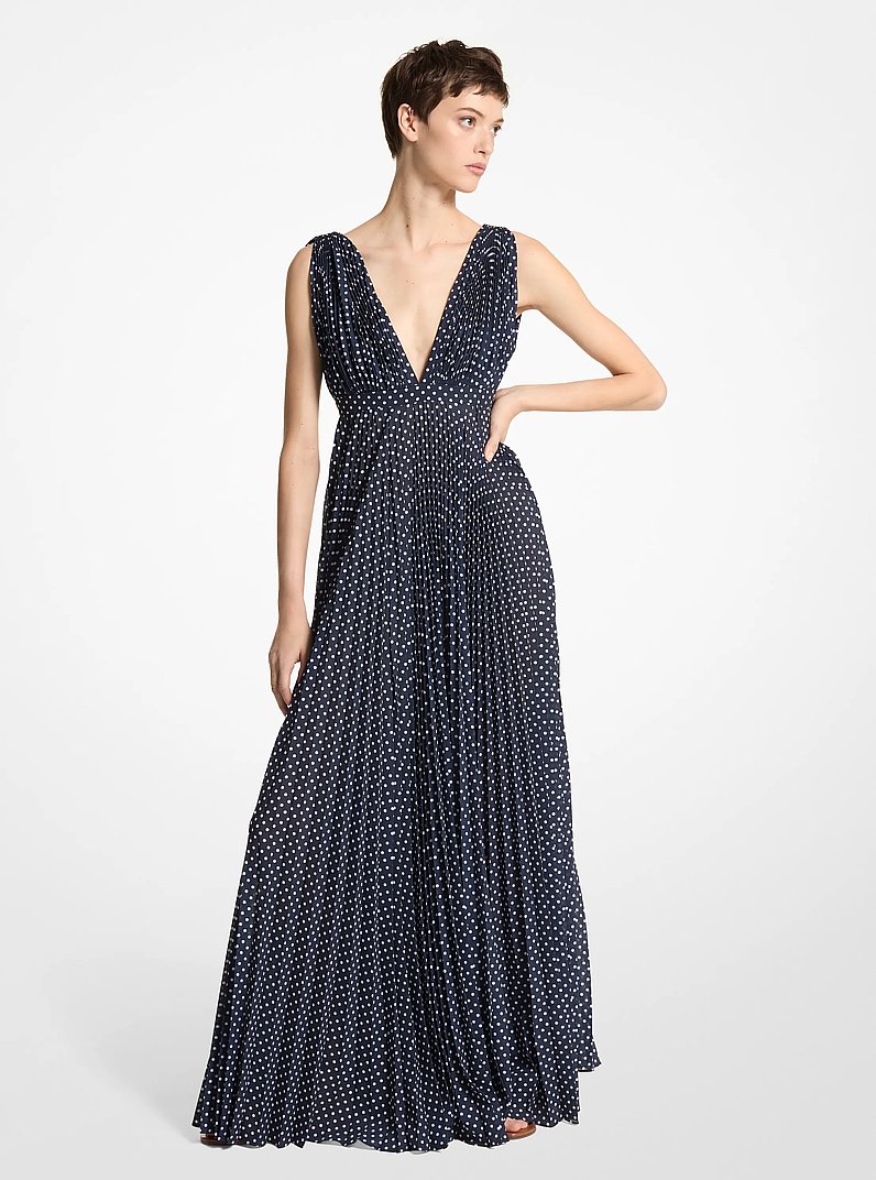 Polka Dot Georgette Pleated Gown