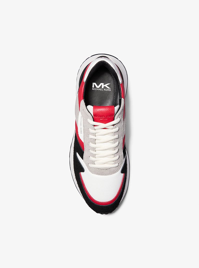 Dax Color-Block Leather and Suede Trainer in BRT RED MLTI | Michael Kors